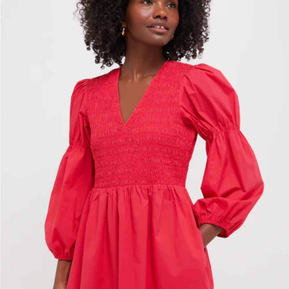 Pomander Place Vibrant Red Puff Sleeve Dress